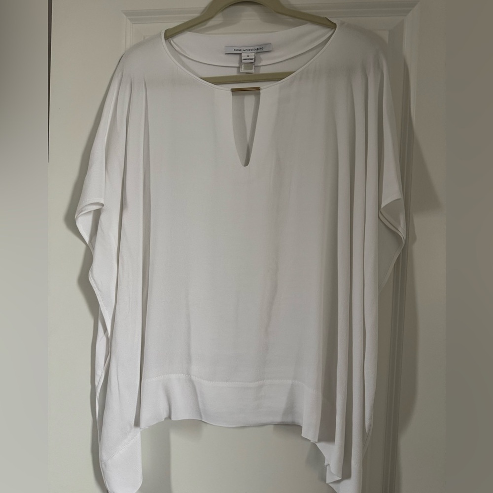 Diane Von Furstenberg White Keyhole Draped Tunic